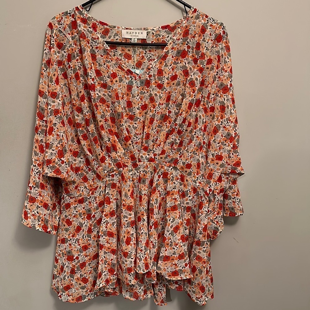 Hayden Sheer Multicolor Floral Top/Blouse Size Medium
